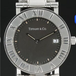 Tiffany & Co. Silver and Black Watch. Atlas Roman numeral 33 mm